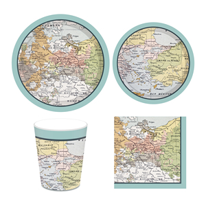 Suministros de decoraciones para fiestas de jubilación con temática de viaje, platos de papel, vasos y servilletas, juegos de vajilla con Mapa Mundial - Product Image 1