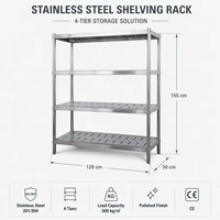 Étagère de rangement commerciale modulaire en acier inoxydable à 4 niveaux, certifiée CE, à assembler soi-même, pour cuisine sur mesure