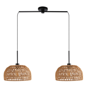 Lámpara Colgante con Pantalla Ovalada de Mimbre y Marco de Hierro Forjado - Product Image 1