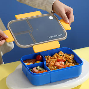 Boîte à lunch rectangulaire en plastique Bencircle XW07, 1450 ml, en PP, simple couche, avec fonction chauffante, cuillère, couvercle gris foncé et 4 verrous latéraux - Product Image 1