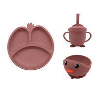 Ensemble repas bébé en silicone de qualité alimentaire à motif dessin animé avec ventouse, personnalisable en usine, sans BPA, assiette, bol et tasse pour l'alimentation des enfants