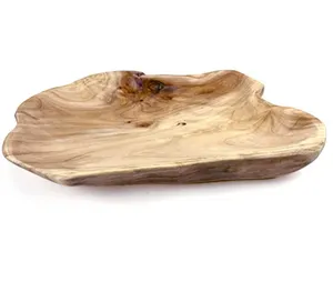 Wood Fruit Snack Dish Hand-Carved Candy Dish Natural Handmade Wooden Serving Tray Wood Root Carved Dish Fruit Bowl 12.5