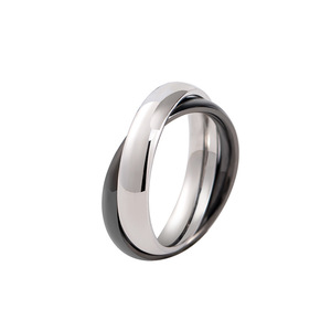 yunnique Couple <b>Rings</b> <b>Titanium</b> Steel <b>Black</b> Interlocking Double <b>Rings</b> For Engagement Unisex Jewelry - Product Image 5