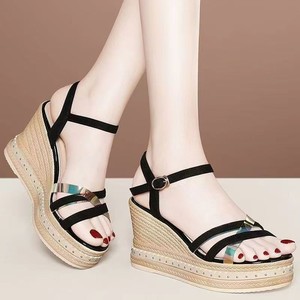Women Color Block European and American Style Wedge <b>Sandals</b> Summer New Cross Strap Thick Sole Colorful Platform <b>Sandals</b> - Product Image 2