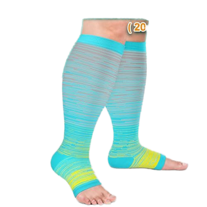 <span class=keywords><strong>Chaussettes</strong></span> de compression à rayures dégradées à bout ouvert, manchons de compression graduée unisexe pour la récupération sportive, soutien des jambes anti-fatigue personnalisé - Product Image 2