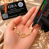 S925 Sterling zilveren armband met in elkaar grijpende hart-ster moissanite, verstelbare verlengketting, pavé ronde stenen, Valentijnsdag sieraden