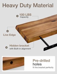 Tự nhiên rắn gỗ nổi Kệ tường thiết lập, treo tường kệ cho nhà bếp & Lưu trữ nhà - Product Image 4