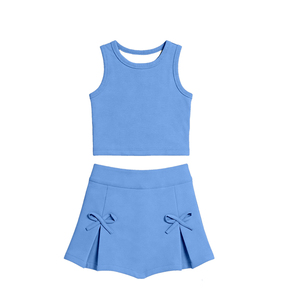 Ensemble de yoga sans manches pour enfant, jupe unie verte imprimée, tenue d'été pour petite fille, vente en gros GSD3760 - Product Image 4