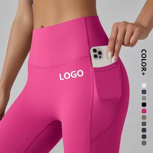Leggings de yoga taille haute pour femmes, poches latérales pour téléphone, respirants, sans couture, séchage rapide, pantalon de fitness, élasthanne/polyester, taille élastique - Product Image 1