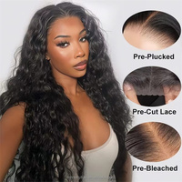 Perruques Top Hair 360 sans colle, invisibles, à sangle réglable, lisses, avec dentelle transparente et cordon de serrage