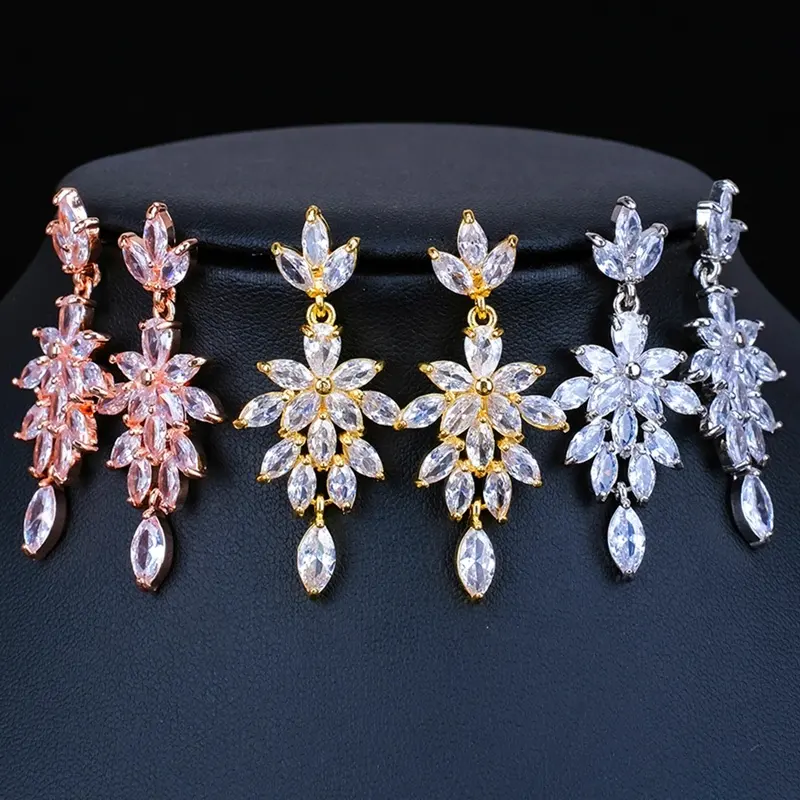 Luxury Exquisite Cubic Zirconia Bridal Wedding Earrings For Women Crystal Romantic Earring Pendientes Jewellery
