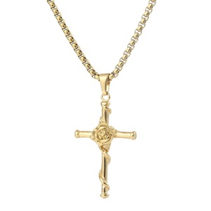 Yunnique – collier avec pendentif croix rose punk européen et américain en acier inoxydable, chaîne dorée de 60cm, bijoux à la mode - Product Image 5