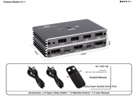 Hardrock 2025 Nouveau KVM HDMI2.0 2X1 USB2.0 avec télécommande 4K/60Hz (YUV4:2:0) Boîtier métallique moulé sur mesure