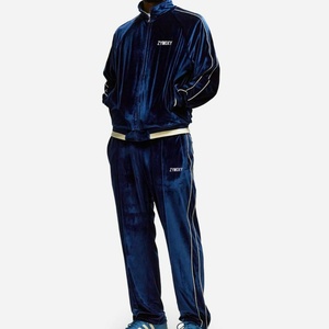 Custom Manufacturer Winter Reflective Stripe Velvet Jacket and Pants Two Pieces High Quality Velvet Tracksuit <b>Jogging</b> <b>Suits</b> Men - Product Image 4