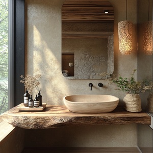 Mobile Lavabo in Legno Massello Nordico Impermeabile, Stile Rustico Wabi-sabi, Scaffale Portaoggetti da Parete per <span class=keywords><strong>Bagno</strong></span> - Product Image 1