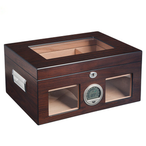 Factory direct offer Large Capacity 50-75CT Top Glass Cedar Wood Cigar Humidor