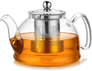 Best 1050 ml Glass Teapot with Stainless Steel Infuser Lid Stovetop Safe Tea Pot with Flat Bottom Blooming & Loose Leaf Teapots