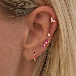 Juego de 3/4 Piezas de Aretes Minimalistas de Plata de Ley S925 con Zirconia Geométrica de Color y Esmalte para Mujer - Product Image 3