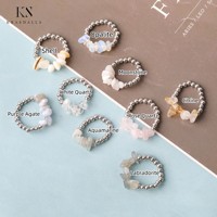 Bague en pierre naturelle 4mm perle en acier inoxydable cristal anneaux redimensionnables faits à la main corde extensible réglable