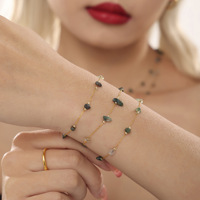 Ensemble collier et bracelet en perles de cristal vert naturel, bijoux faits à la main pour femmes, acier inoxydable, vente en gros