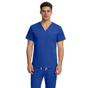HZMNOI Women <b>Scrub</b> Set <b>Blue</b> V-Neck Top And Pants Moisture Wicking Split Uniform For Medical Nursing Workwear - Product Image 5
