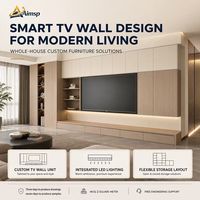Rak TV Hemat Ruang Furnitur Ruang Tamu Modern dengan Sistem Manajemen Kabel, Laci, dan Rak Terbuka untuk Perangkat Media