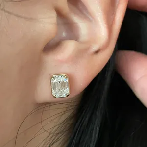2024 new design Luxury ear rings women sterling silver 925/10k/14k/18k gold windmill cut emerald moissanite earrings