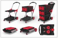 Carrito Plegable Multifuncional de Cuatro Ruedas, Carro de Compras Móvil de 2 Niveles con Caja de Aluminio y Plástico OEM