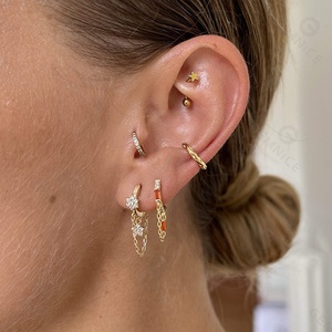 Gemnel aro-pendientes <span class=keywords><strong>de</strong></span> <span class=keywords><strong>plata</strong></span> <span class=keywords><strong>de</strong></span> primera ley y Circonia cúbica para mujer, aretes pequeños, <span class=keywords><strong>plata</strong></span> esterlina 925, Circonia cúbica, zirconia, circonita, zirconita, color dorado, baguette - Product Image 4