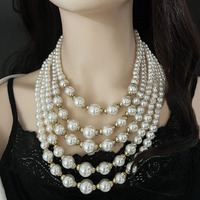 Collier de perles multicouches exagéré, luxueux et tendance avec perles perlées, tempérament noble, et ensemble de boucles d'oreilles polyvalent