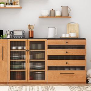 Aparador de Madera Maciza, Mueble de Almacenamiento, Estilo Nórdico Japonés, Mueble para Té, para Apartamentos Pequeños, Comedor, Mueble de Pared para Botellas y Platos - Product Image 3