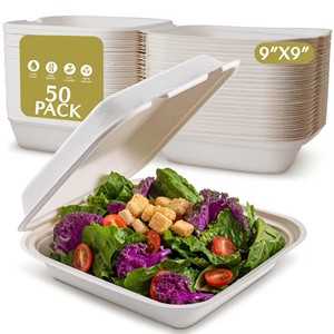100% 堆肥化可能なサトウキビバガス食品容器6*6 "クラムシェルバーガーボックス8*8" 9*9 "9*6*3" バガスランチボックス - Product Image 4