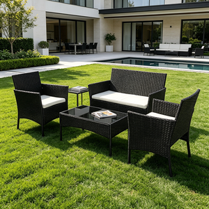 Set <span class=keywords><strong>da</strong></span> Giardino <span class=keywords><strong>in</strong></span> <span class=keywords><strong>Rattan</strong></span> <span class=keywords><strong>Sintetico</strong></span> a 4 Pezzi, Divano Moderno per Esterni con Cuscini, Mobili <span class=keywords><strong>da</strong></span> Giardino Resistenti - Product Image 4