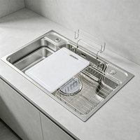 Évier de cuisine moderne de style coréen et japonais, 185 mm, en acier inoxydable, finition brossée, avec robinet monotrou doré