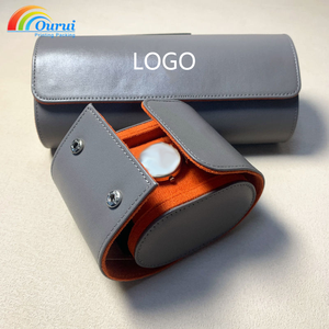 Estuche de lujo para relojes, color gris plata, con forro naranja, logotipo personalizado, de 1 a 3 ranuras, portátil, para viaje, directo de fábrica. - Product Image 1