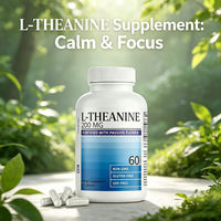 L-Theanine 200mg dengan Kapsul Passion Flower 60 Buah Non-GMO Bebas Gluten Bebas Kedelai Tidak untuk Ibu Hamil Suplemen OEM