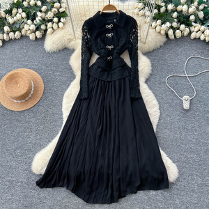 Abiti Eleganti <span class=keywords><strong>da</strong></span> <span class=keywords><strong>Donna</strong></span> con Fiocco in Pizzo, Maniche Lunghe, Vita Strutturata e Pieghe, Vestito Formale <span class=keywords><strong>da</strong></span> <span class=keywords><strong>Cerimonia</strong></span> - Product Image 2