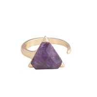 Bagues ouvertes ajustables en pierre naturelle en gros, bagues empilables bohèmes en cristal triangulaire pour cadeau de mariage ou usage quotidien