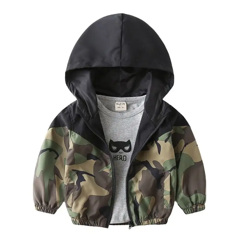 Terbaru gratis pengiriman anak-anak Camo Hoodie jaket angin dengan ritsleting bayi perempuan kamuflase cetak Patchwork mantel
