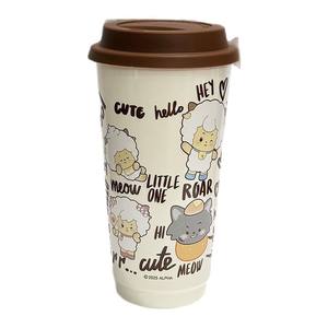 Pleasant Goat <b>Ceramic</b> <b>Mug</b> With Lid 350Ml Cartoon Design For Coffee Tea Home Office Use Single Cup Gift Spring 2025 - Product Image 3