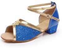 Chaussures de danse latine brillantes pour enfants Sandales dorées à semelle souple d'intérieur pour filles Chaussures de danse de scène
