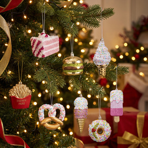 Ornements suspendus LINGKAI écologiques en PVC, motif canne à sucre 3D scintillante, menthe poivrée, beignets et cupcakes, avec cordes dorées, pour décorations de Noël et de fête - Product Image 1