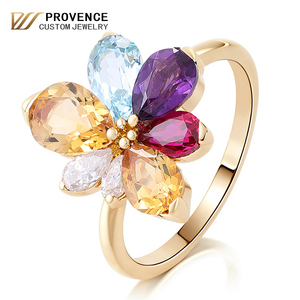 Bague de luxe personnalisée en or massif 18 carats 14 carats avec saphir de laboratoire taille poire et motif floral pour jeune fille et étudiante - Product Image 1