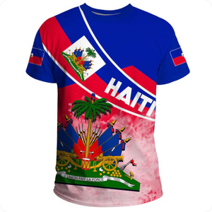 热卖定制印花涤纶海地国旗t恤男女海地国旗短袖t恤 - Product Image 2