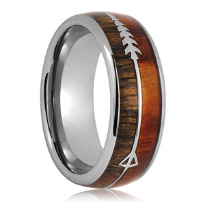 8Mm <span class=keywords><strong>Tungsten</strong></span> Ban Nhạc Đám Cưới Koa Gỗ Ngựa Vằn Gỗ Inlay Thép Mũi Tên & Viking Thiết Kế Phong Cách Săn Bắn Vòng - Product Image 1