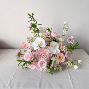 Fournitures pour bouquets, décoration de table d'allée de cérémonie de <span class=keywords><strong>mariage</strong></span>, arrangement floral jaune et rose, centre de table de <span class=keywords><strong>mariage</strong></span> en lys calla pour fête - Product Image 4
