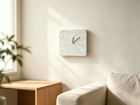 Horloge murale décorative en terrazzo, cadran carré en terrazzo, aiguilles en laiton, décoration murale pour la maison