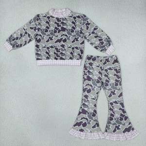 Ensemble 2 pièces décontracté pour fille : Sweat-shirt camouflage à col montant et pantalon évasé à volants – Collection Chasse RTS - Product Image 4