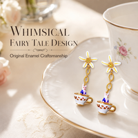 Anting Keramik Tiga Dimensi Lapis Enamel Kelinci Kecil Rantai Bunga Putih Model Panjang Model Wanita Lucu