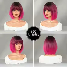Coup de cœur : Coiffure <span class=keywords><strong>courte</strong></span> bob pour femme, style européen et américain, <span class=keywords><strong>avec</strong></span> <span class=keywords><strong>frange</strong></span> soignée, en fibre synthétique haute température, idéale pour les fêtes. - Product Image 3